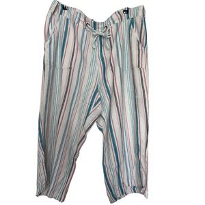 DENIM & CO Naturals Size XL Crop Pants Flax Linen Blend Pull On RUNS LARGE
